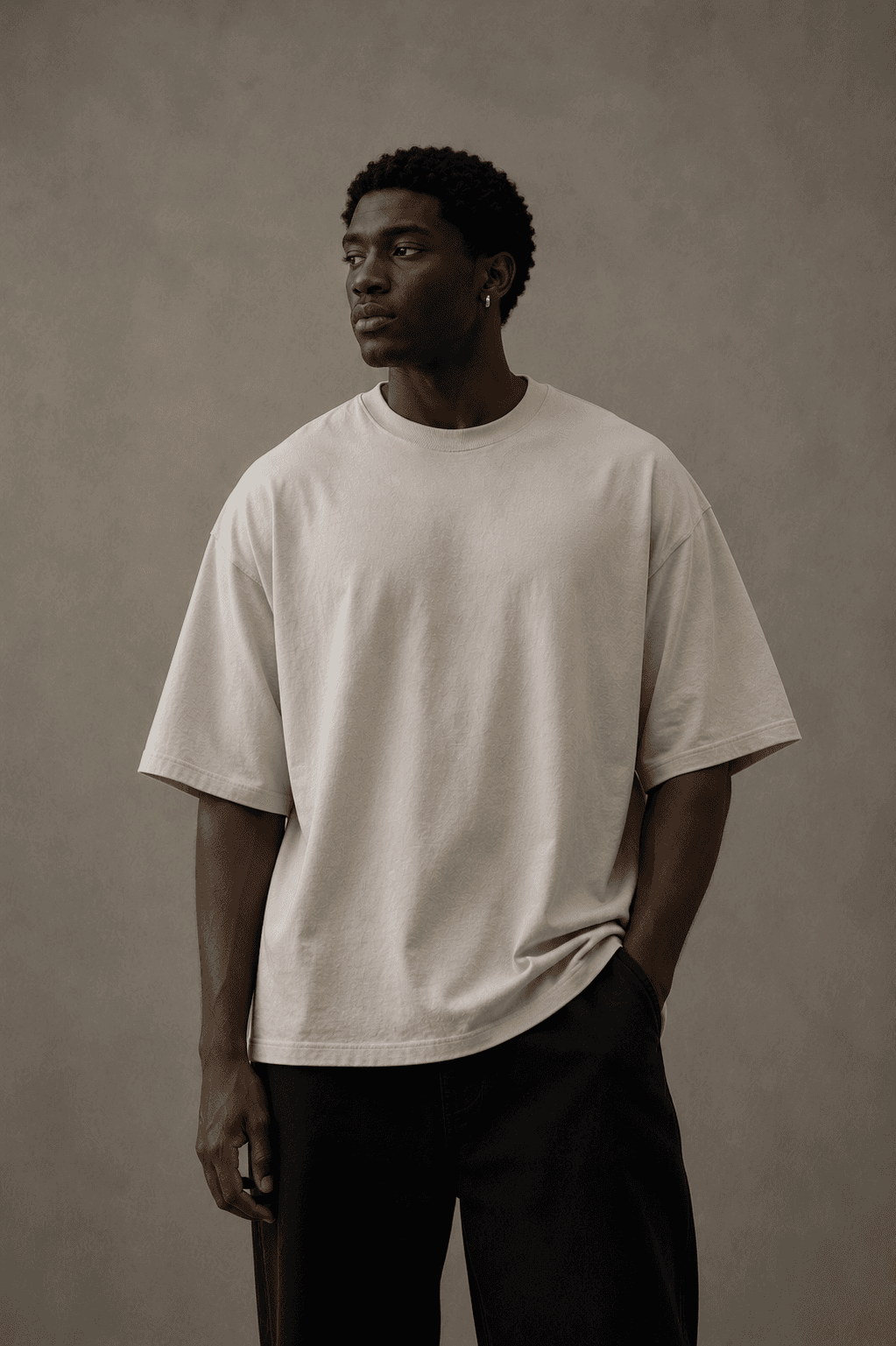 Model wearing size XL oversized t-shirt.